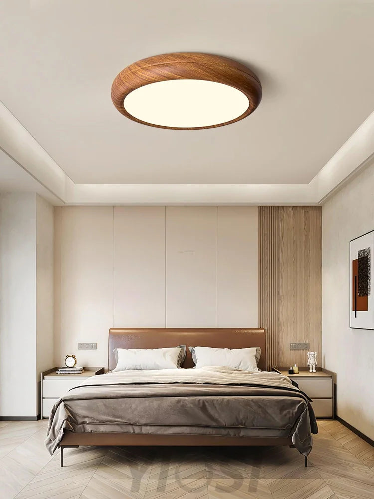 Wood Grain Round Type Ceiling Lamp - Flush Mounts, Wood-1-Yiosilamp