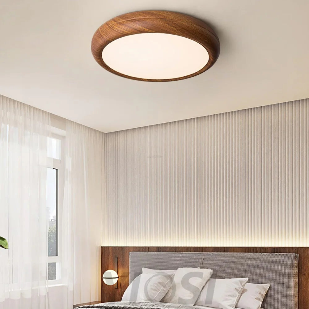 Wood Grain Round Type Ceiling Lamp - Flush Mounts, Wood-1-Yiosilamp