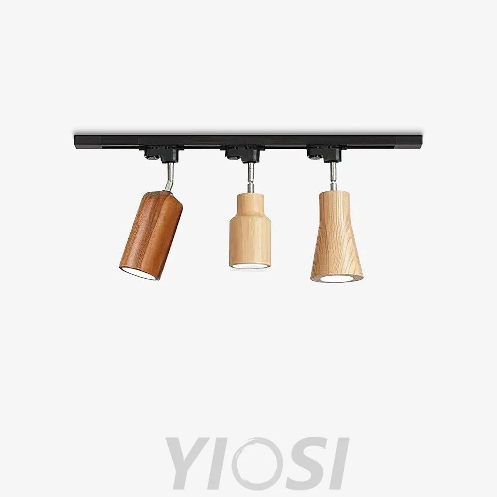 Wood Track Ceiling Lamp with 1/3/4 heads - Semi Flush Mounts, Wood-1-Yiosilamp