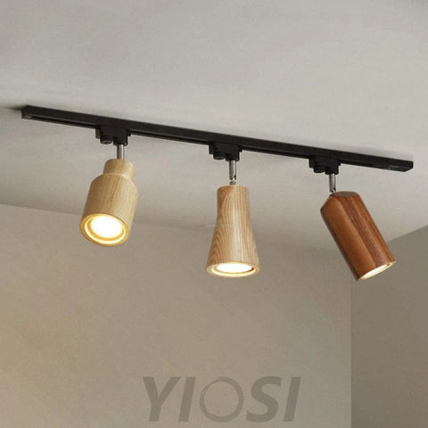 Wood Track Ceiling Lamp with 1/3/4 heads - Semi Flush Mounts, Wood-1-Yiosilamp