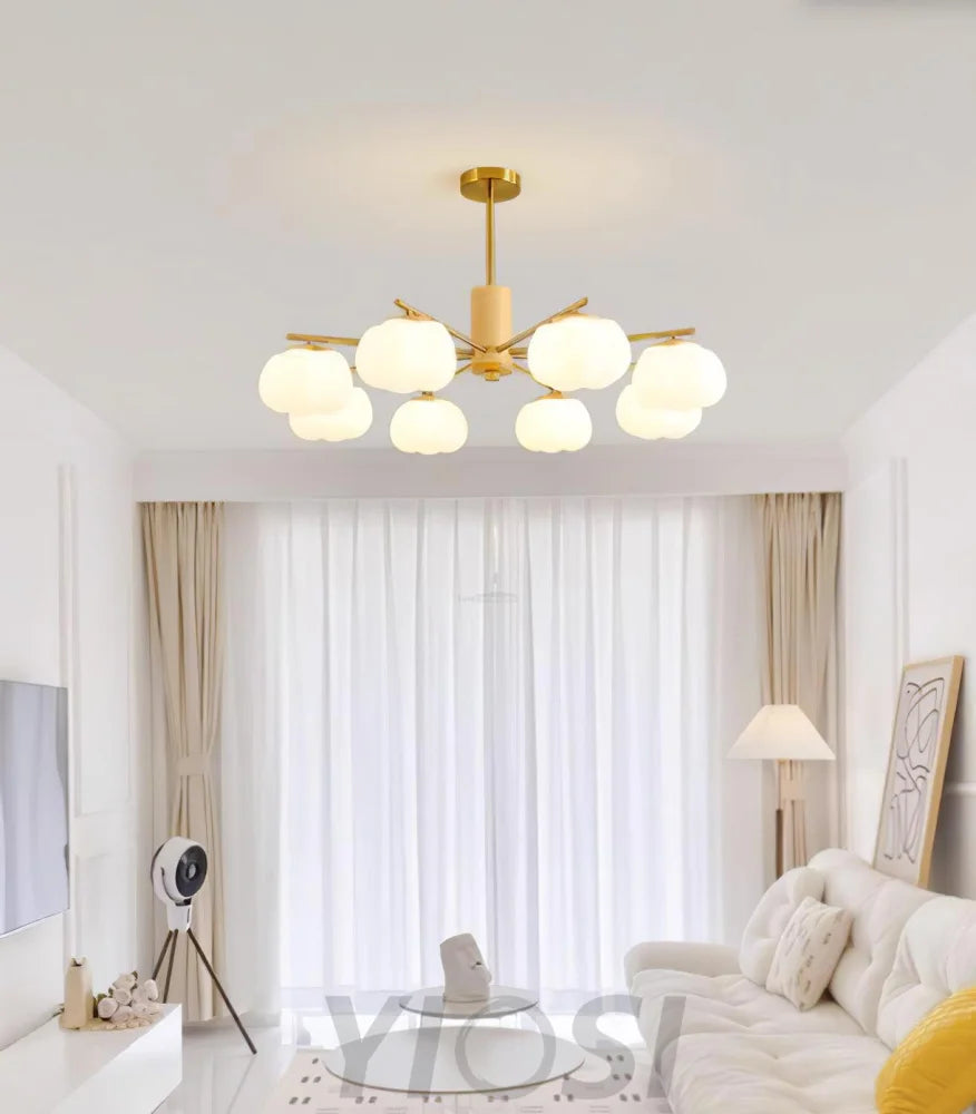 Wooden Cotton Balls Chandelier with 5/8 lamps - Zahara-1-Yiosilamp