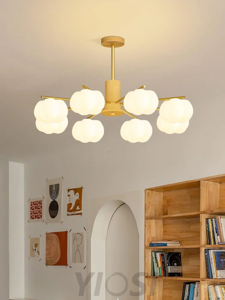 Wooden Cotton Balls Chandelier with 5/8 lamps - Zahara-1-Yiosilamp