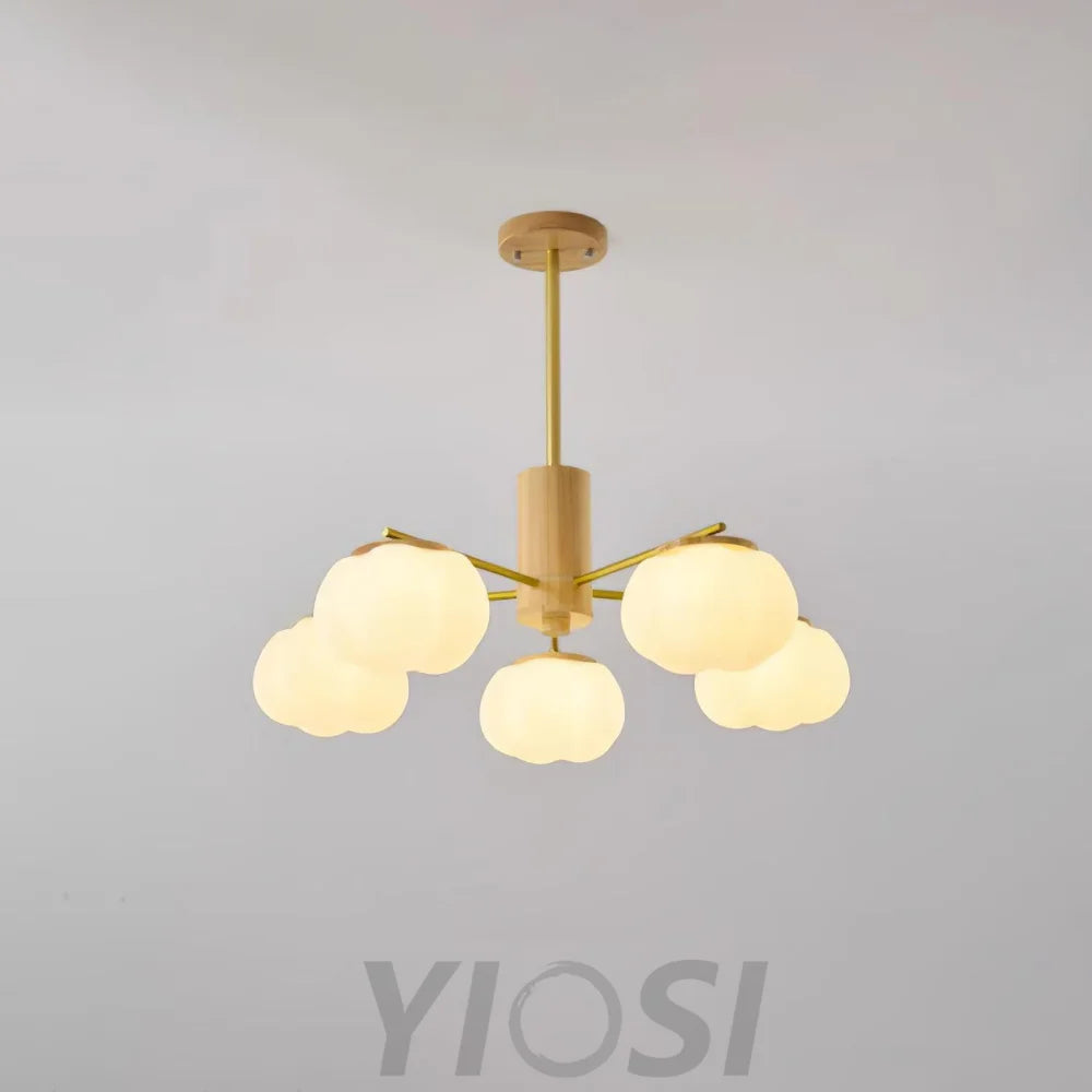 Wooden Cotton Balls Chandelier with 5/8 lamps - Zahara-1-Yiosilamp