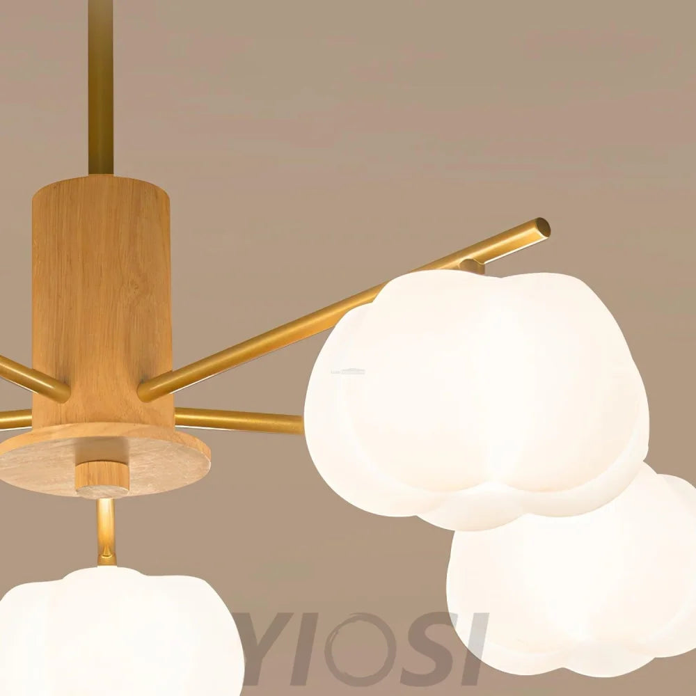 Wooden Cotton Balls Chandelier with 5/8 lamps - Zahara-1-Yiosilamp