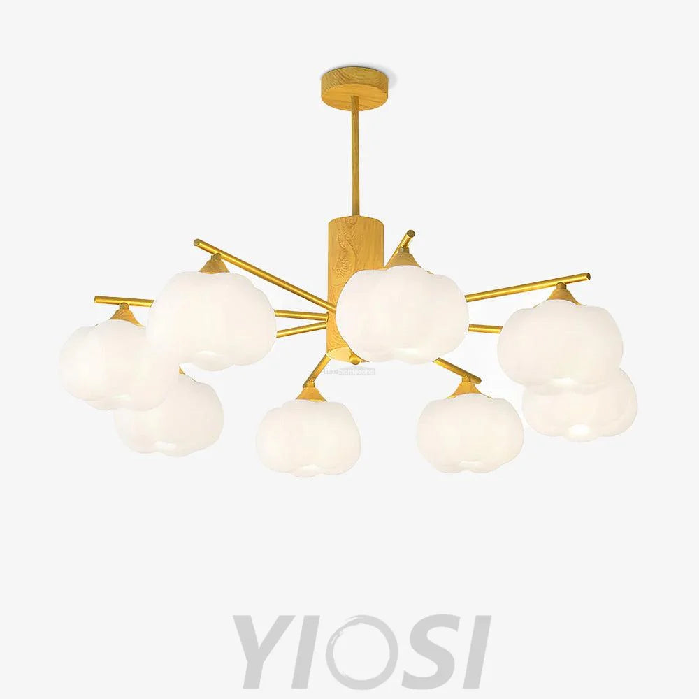 Wooden Cotton Balls Chandelier with 5/8 lamps - Zahara-1-Yiosilamp