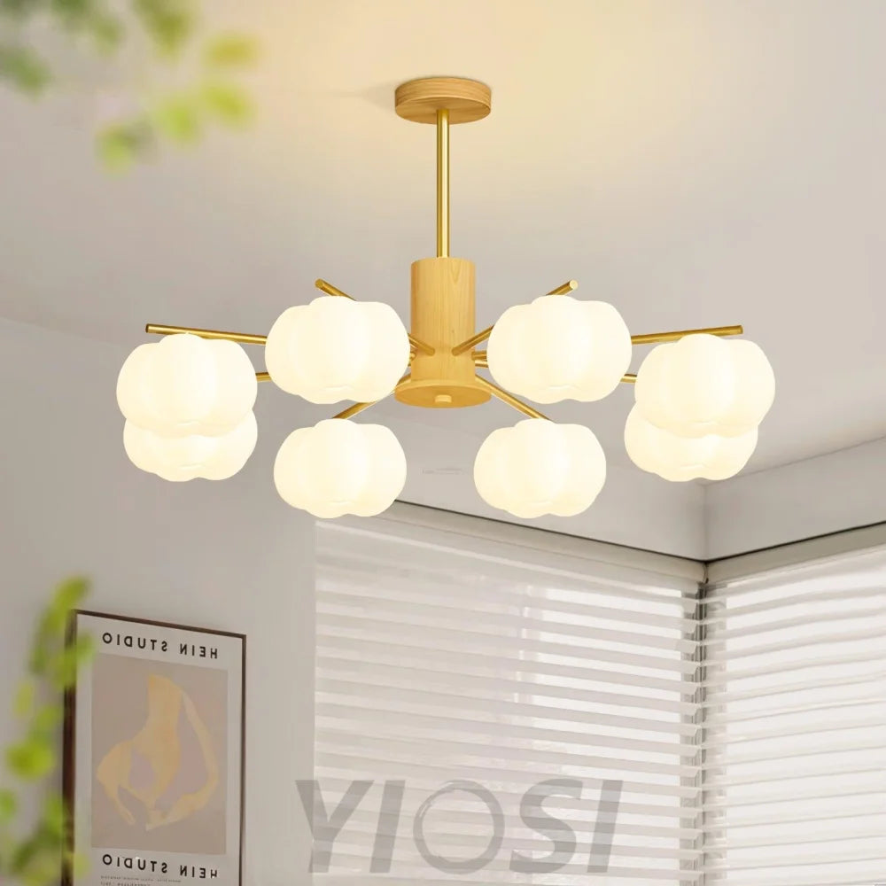 Wooden Cotton Balls Chandelier with 5/8 lamps - Zahara-1-Yiosilamp