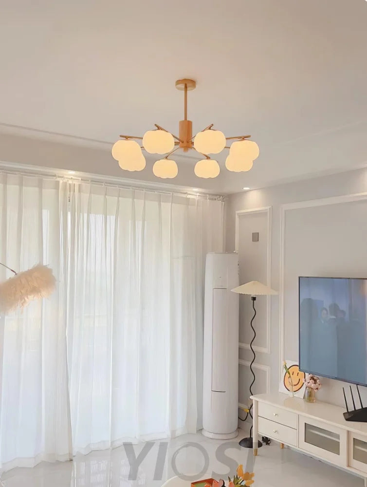 Wooden Cotton Balls Chandelier with 5/8 lamps - Zahara-1-Yiosilamp