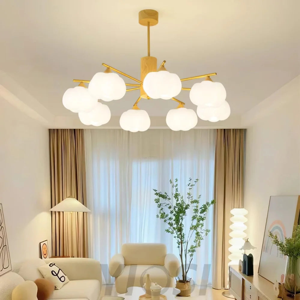 Wooden Cotton Balls Chandelier with 5/8 lamps - Zahara-1-Yiosilamp