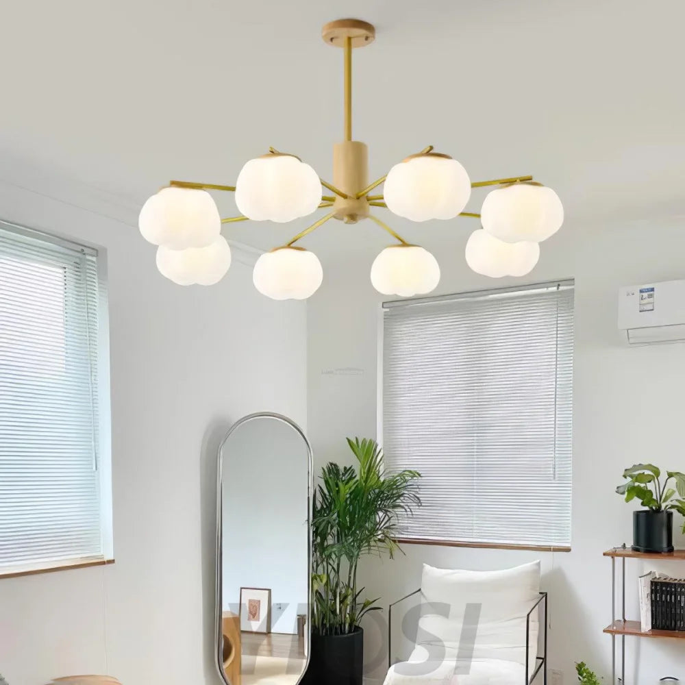 Wooden Cotton Balls Chandelier with 5/8 lamps - Zahara-1-Yiosilamp