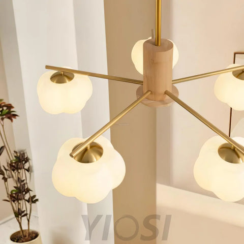 Wooden Cotton Balls Chandelier with 5/8 lamps - Zahara-1-Yiosilamp