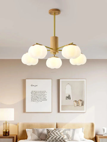 Wooden Cotton Balls Chandelier with 5/8 lamps - Zahara-1-Yiosilamp