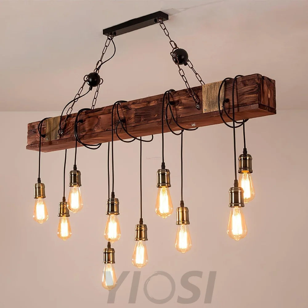 Wooden Hanging Multi Chandelier - Hemp Rope-1-Yiosilamp