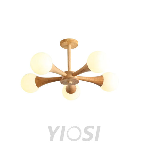 Wooden Nera Chandelier with 3/4/5 heads - Wood, Wood & White-1-Yiosilamp