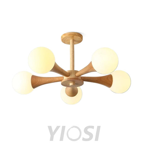 Wooden Nera Chandelier with 3/4/5 heads - Wood, Wood & White-1-Yiosilamp