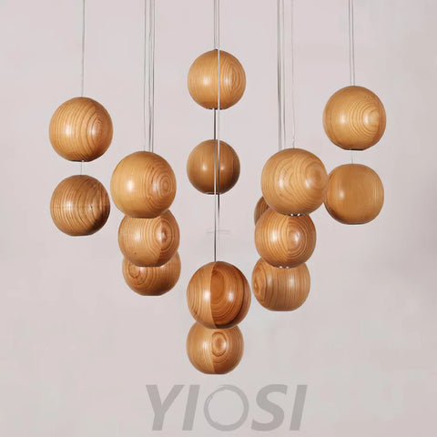 Wooden Orb Sphere Cluster Pendant - Yiosilamp