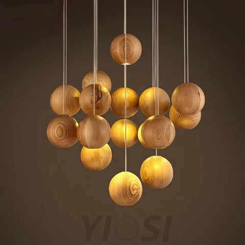 Wooden Orb Sphere Cluster Pendant - Yiosilamp