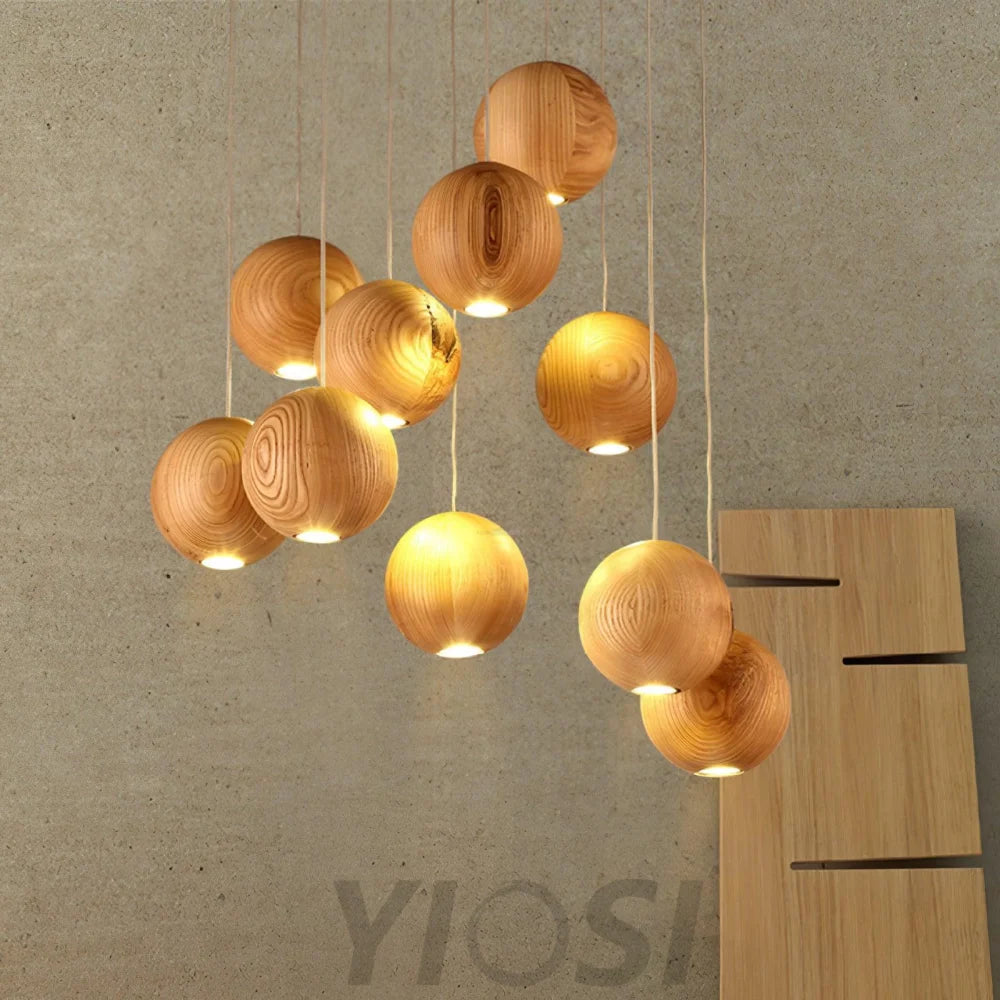 Wooden Orb Sphere Cluster Pendant - Yiosilamp