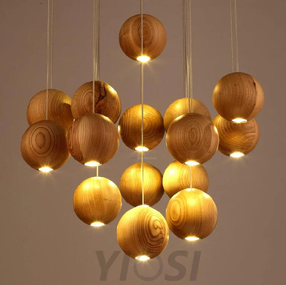 Wooden Orb Sphere Cluster Pendant - Yiosilamp