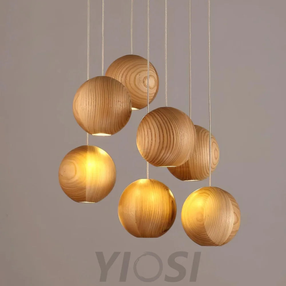 Wooden Orb Sphere Cluster Pendant - Yiosilamp