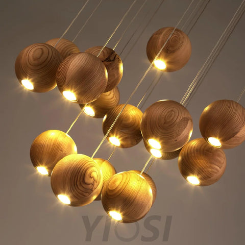 Wooden Orb Sphere Cluster Pendant - Yiosilamp