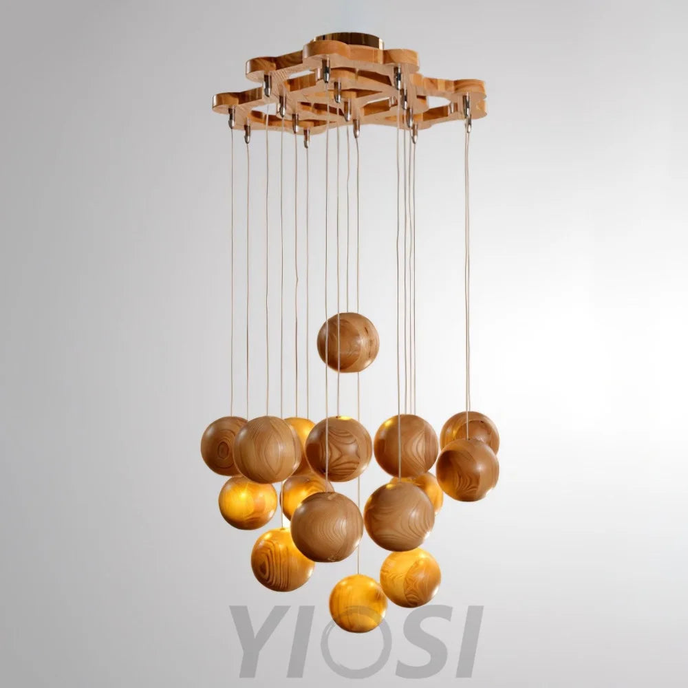 Wooden Orb Sphere Cluster Pendant - Yiosilamp