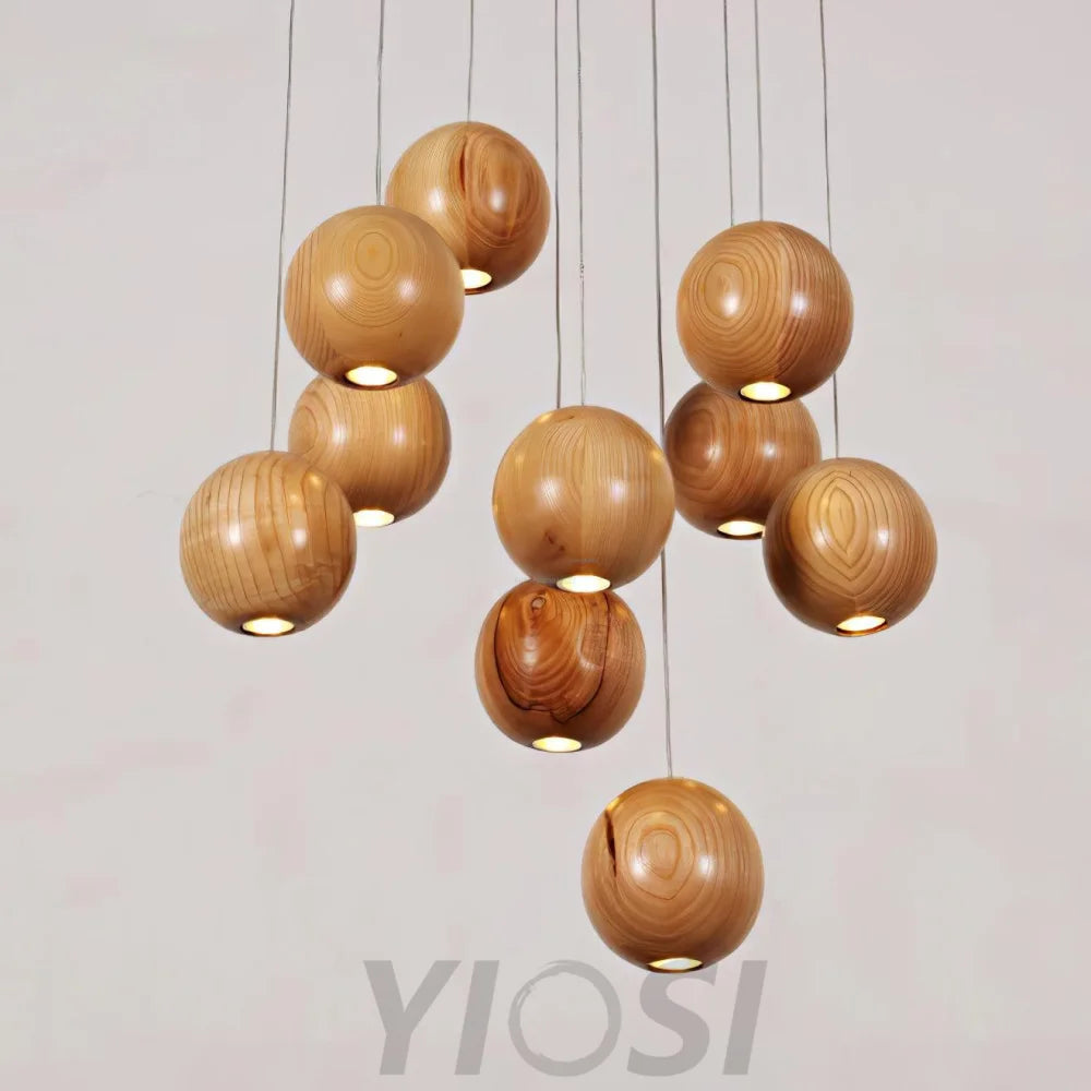 Wooden Orb Sphere Cluster Pendant - Yiosilamp