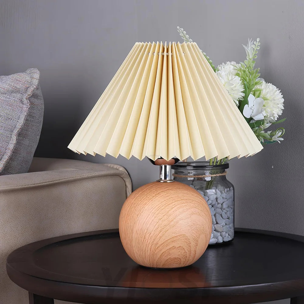 Wooden Pleated Table Lamp ∅ 11″ - Wood-1-Yiosilamp