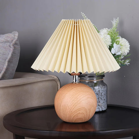 Wooden Pleated Table Lamp ∅ 11″ - Wood-1-Yiosilamp