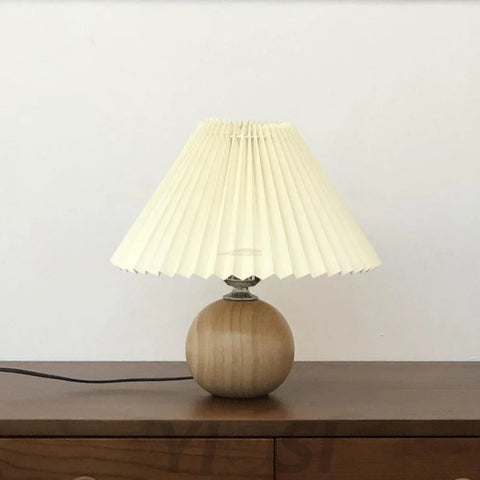 Wooden Pleated Table Lamp ∅ 11″ - Wood-1-Yiosilamp