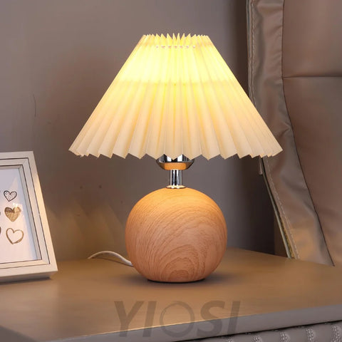 Wooden Pleated Table Lamp ∅ 11″ - Wood-1-Yiosilamp