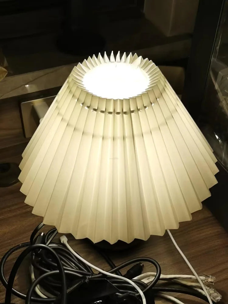 Wooden Pleated Table Lamp ∅ 11″ - Wood-1-Yiosilamp