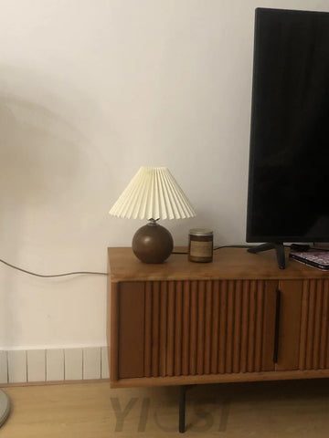 Wooden Pleated Table Lamp ∅ 11″ - Wood-1-Yiosilamp