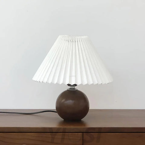 Wooden Pleated Table Lamp ∅ 11″ - Wood-1-Yiosilamp