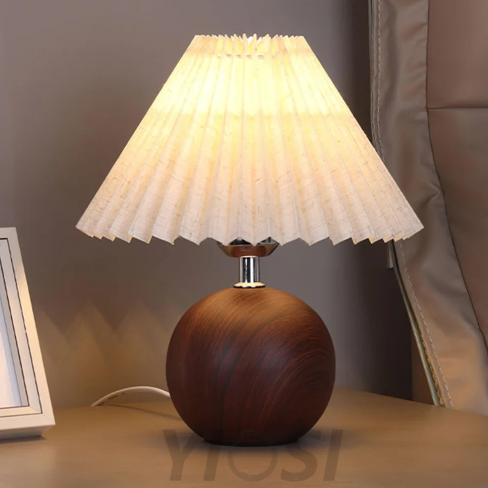 Wooden Pleated Table Lamp ∅ 11″ - Wood-1-Yiosilamp