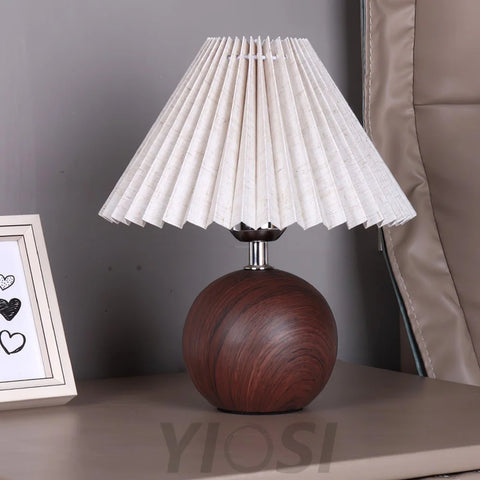 Wooden Pleated Table Lamp ∅ 11″ - Wood-1-Yiosilamp