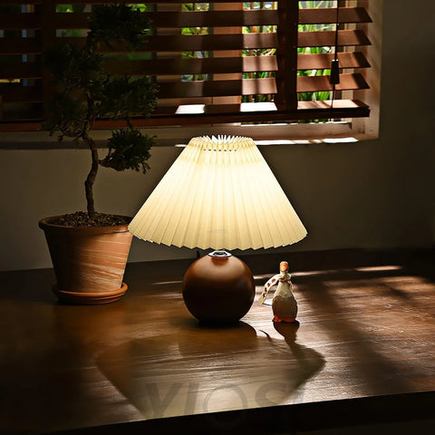 Wooden Pleated Table Lamp ∅ 11″ - Wood-1-Yiosilamp