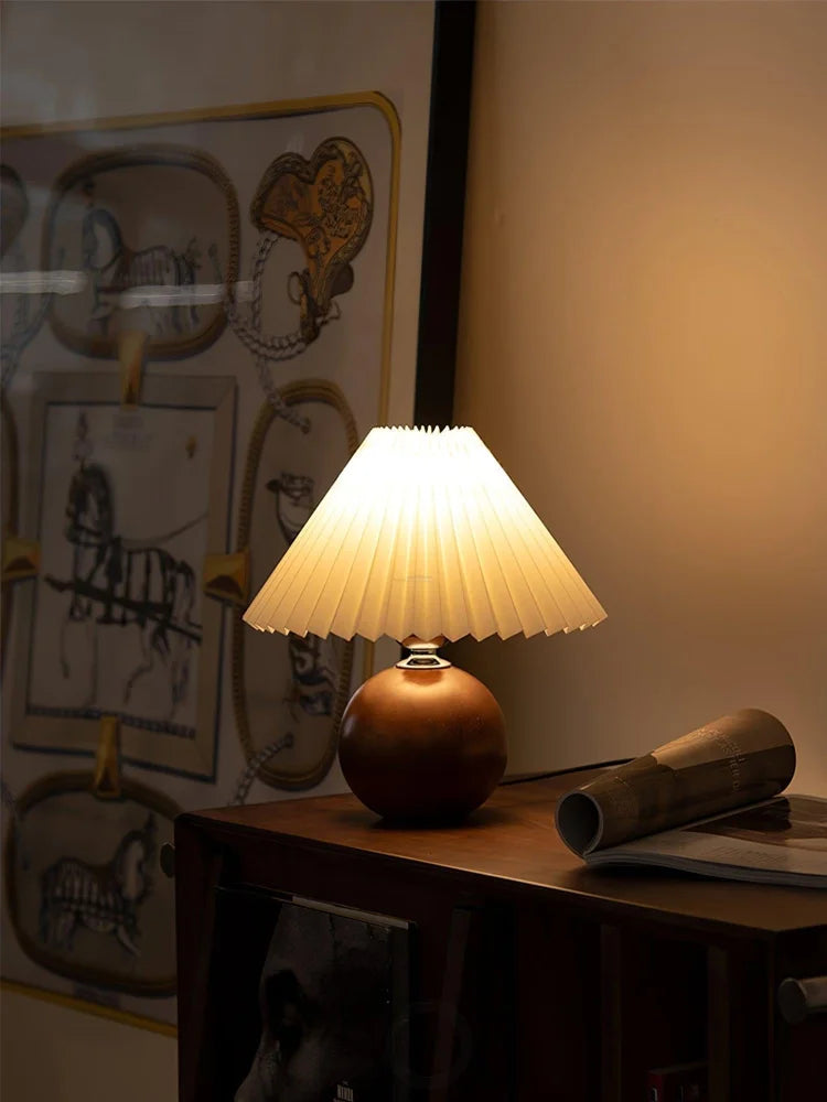 Wooden Pleated Table Lamp ∅ 11″ - Wood-1-Yiosilamp