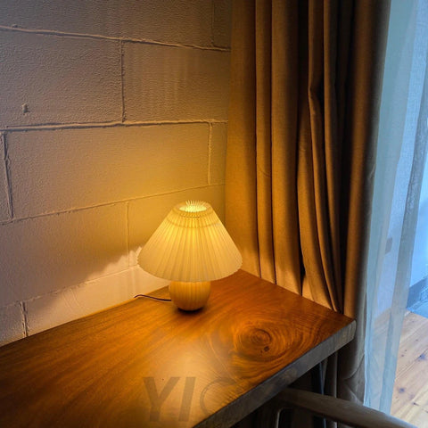 Wooden Pleated Table Lamp ∅ 11″ - Wood-1-Yiosilamp