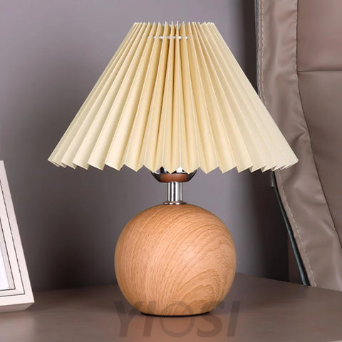 Wooden Pleated Table Lamp ∅ 11″ - Wood-1-Yiosilamp