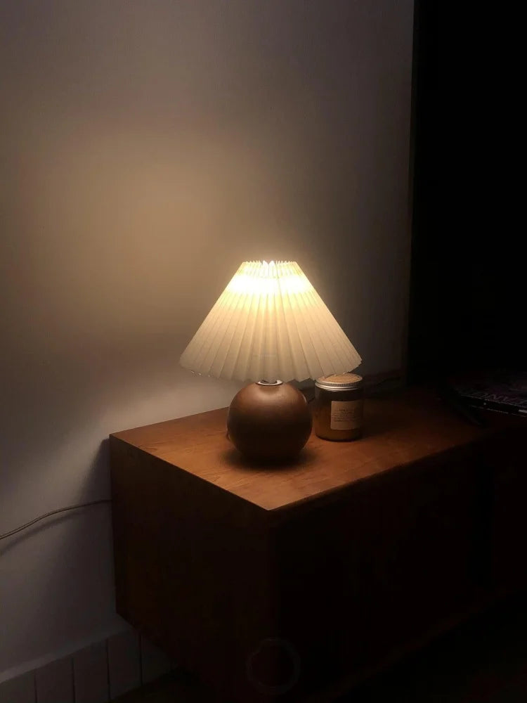 Wooden Pleated Table Lamp ∅ 11″ - Wood-1-Yiosilamp