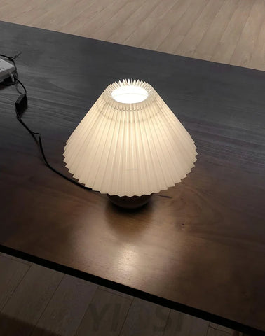 Wooden Pleated Table Lamp ∅ 11″ - Wood-1-Yiosilamp