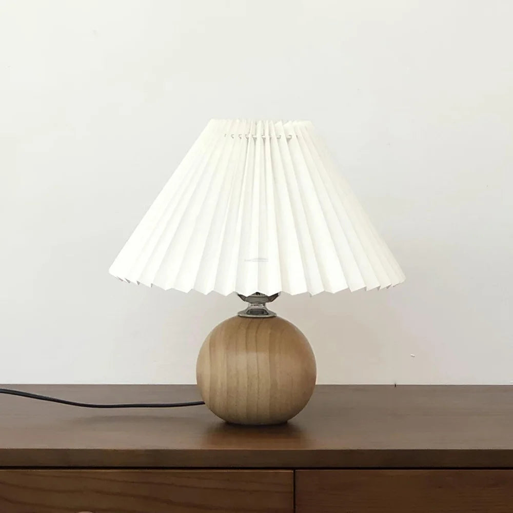 Wooden Pleated Table Lamp ∅ 11″ - Wood-1-Yiosilamp