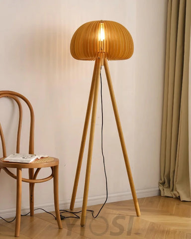 Wooden Pumpkin Floor Lamp  ∅ 17.7″ - Wood-1-Yiosilamp