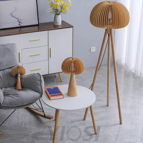 Wooden Pumpkin Floor Lamp  ∅ 17.7″ - Wood-1-Yiosilamp