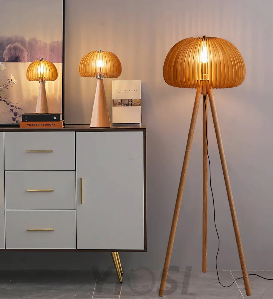 Wooden Pumpkin Floor Lamp  ∅ 17.7″ - Wood-1-Yiosilamp