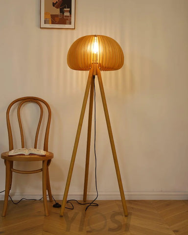 Wooden Pumpkin Floor Lamp  ∅ 17.7″ - Wood-1-Yiosilamp