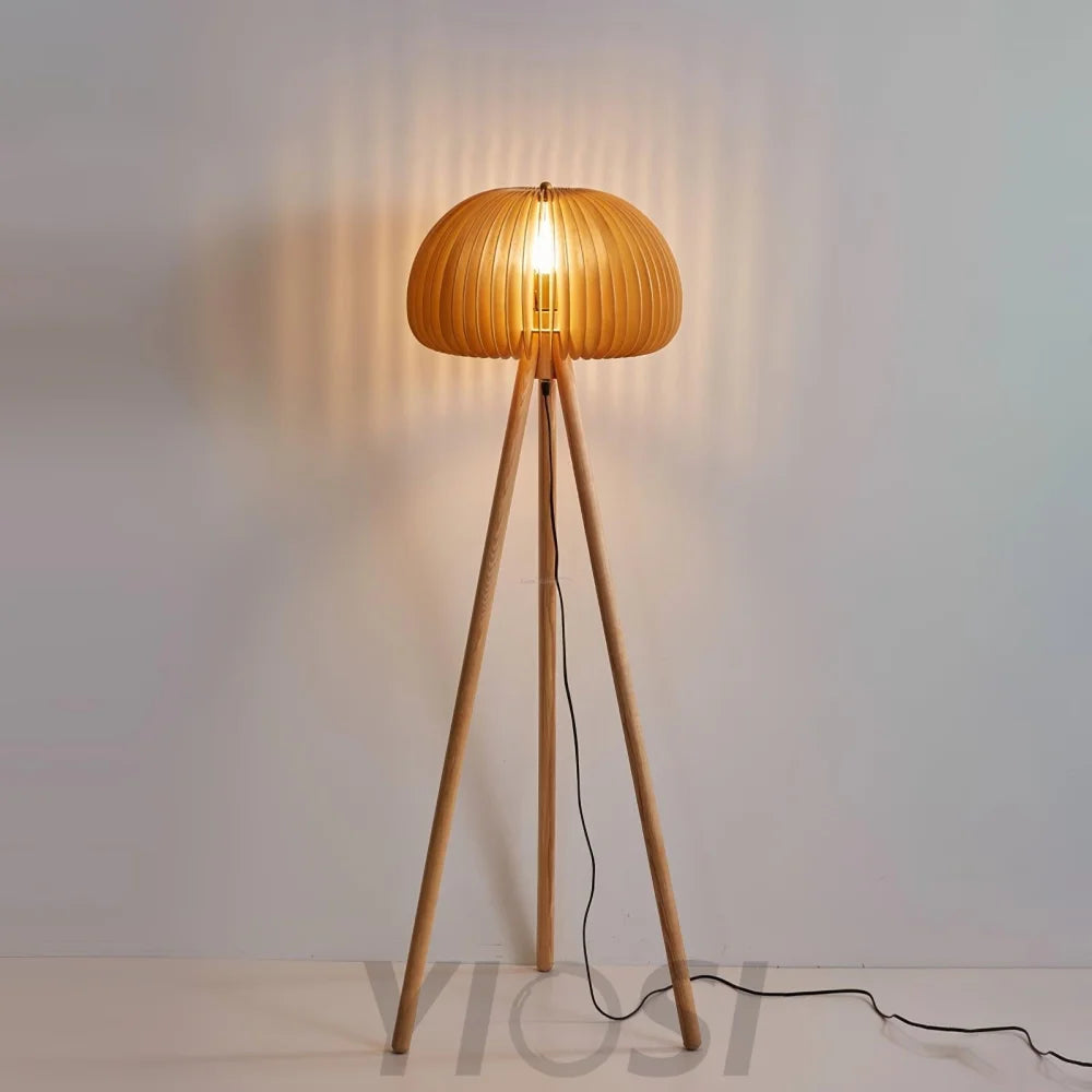 Wooden Pumpkin Floor Lamp  ∅ 17.7″ - Wood-1-Yiosilamp