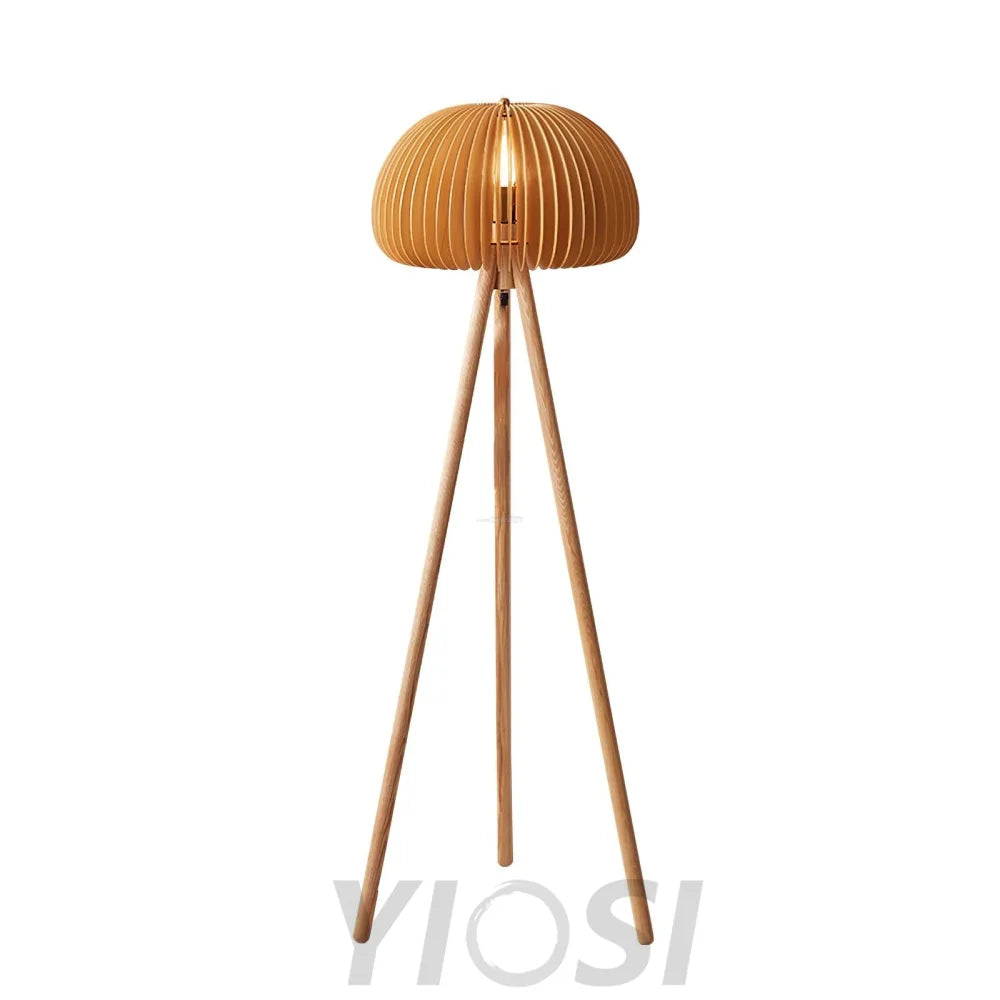 Wooden Pumpkin Floor Lamp  ∅ 17.7″ - Wood-1-Yiosilamp