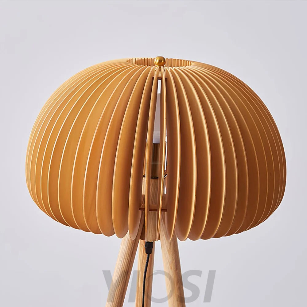 Wooden Pumpkin Floor Lamp  ∅ 17.7″ - Wood-1-Yiosilamp