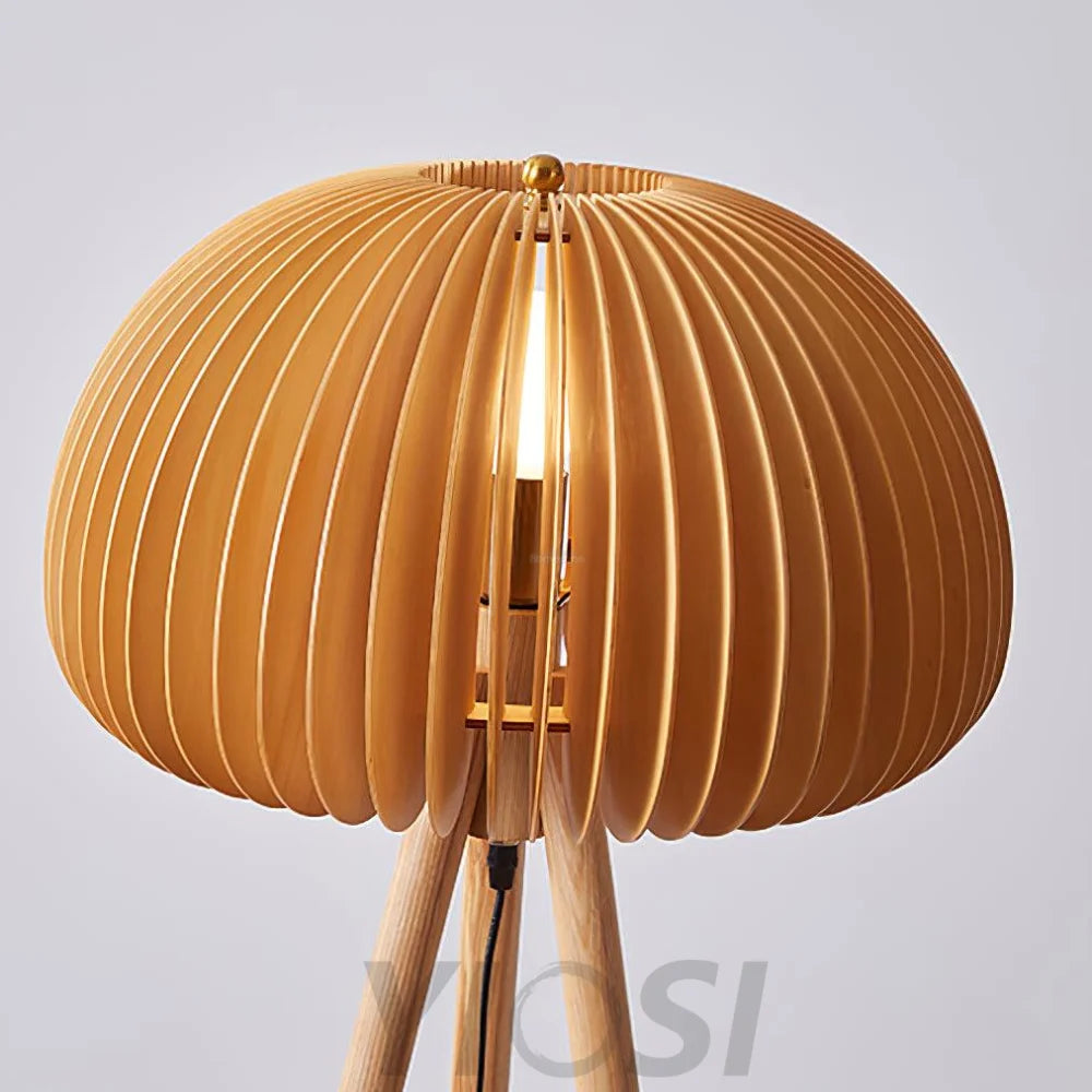 Wooden Pumpkin Floor Lamp  ∅ 17.7″ - Wood-1-Yiosilamp